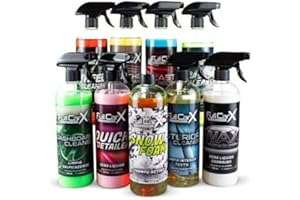 AutoFullCar - Kit Limpieza Coche Interior y Exterior FullCarX | 9 Productos de 750 ml. Unidad - Car Detailing - Limpia Llantas, Salpicaderos, Cristales, Asientos Textil, Plásticos, Cera Líquida, etc.