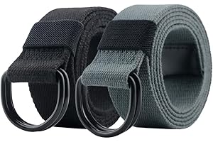 maikun Mens & Womens Canvas Belt with Black D-ring 1 1/2" Wide Extra Long Solid Color