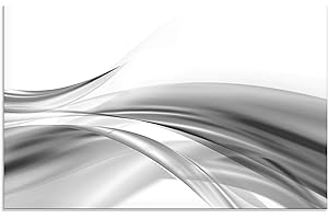ARTLAND Küchenrückwand Glas mit Motiv Spritzschutz 80x50 cm Design Rückwand Küche Bad Modern Abstrakt Kunst Welle Grau S7KX