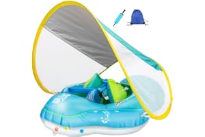 Auniq Bouee Bebe, Bébé Siège De Piscine avec Auvent, Flotteur de Natation Gonflable pour bébé, Bague De Natation Flottante, avec Pompe Manuelle, pour Les Enfants de 3 à 36 Mois