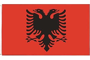 HPMAISON 90 x 150 cm Bandiera Albania Banner di bandiere albanese nazionali Poliestere con granmetti di ottone europa Resistente alla dissolvenza UV Per sport di calcio festival sfilata decorazioni per feste