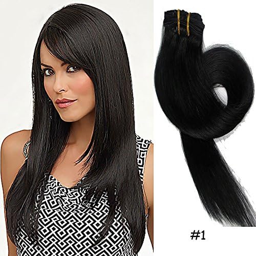 Queen Wig 18" Straight Clip in Remy Human Hair Extensions 7pcs 70g 1# Jet Black