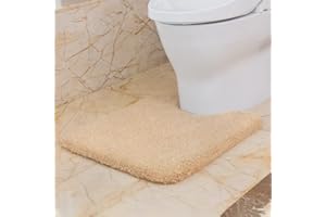 VANZAVANZU Alfombra de Baño para Inodoro Antideslizante Alfombrilla de Baño Inodoro Espesa Absorbente Alfombra de Ducha Ultra Suave Alfombra de Contorno Mullido Microfibra - 50 x 60cm (Beige)