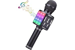 ShinePick Microfono karaoke, microfono Bluetooth per bambini, 4 in 1, senza fili, con registrazione audio altoparlante, per feste, podcast, compatibile con Android/iOS/PC (nero)