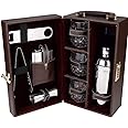 SOMRAS BY MERAKI 3 Glasses Bar Set | Travel Bartender Kit | Portable Leatherette Bar Set for Car, Home,Bar Tools Set (Brown-BARKIT)