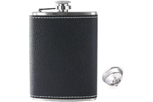 ROIMOE Flasque a Alcool avec 1 Entonnoir 8Oz, Cuir Noir 240ml Fiole Alcool Portable Acier Inoxydable Flasque de Whisky pour Voyage en Plein Air Camping Pêche Escalade (Motif litchi)