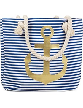 styleBREAKER Strandtasche in Streifen Optik mit Anker, Schultertasche, Shopper, Damen 02012038