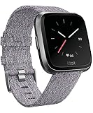 Omicton Armband für Fitbit Versa, geflochtenes Gewebe, mit Schnellverschluss, Uhrenarmband, Ersatzarmband mit Edelstahl-Schnalle für Fitbit Versa, Fitness Smart Watch, kohlefarben