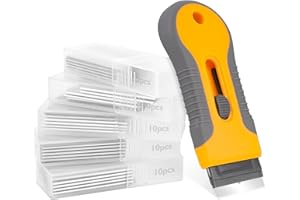 GIOVARA Raschietto per Vetro con 50 Lame di Ricambio Per Raschietto, Raschietto Forno per Colla, Colore, Decalcomanie, Piano Cottura e Forno