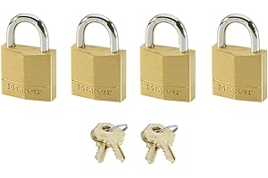 MASTER LOCK Mini Candado [llave] [Lote de 4] [Paquete Familiar] 120EURQNOP - óptimo para Maleta, Valija, Taquilla
