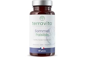SOMMEIL PAISIBLE | Mélatonine 1,9mg + GABA + Magnésium Bisglycinate | Endormissement Rapide et Sommeil Réparateur | 60 Gélules Végétales | Made in France | Terravita