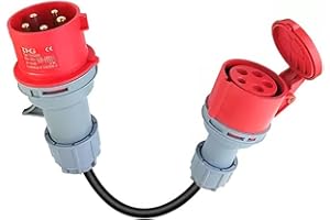 AXVRAV CEE Adapter 32A auf 16A, 5-Phasig-Polig, Starkstrom Adapter mit 50 cm Kabel, 5 * 2.5mm² Starkstromkabel 16A 415V, IP44 Schutz, für Werkstätten, Baustellen und Industrie