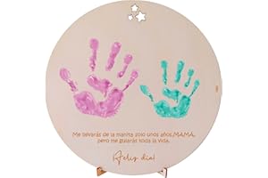 nagu® ES- Regalo Madres Huellitas Bebé | Marco para Colgar en Madera de 20cm diám | Regalos Originales para Madres | Regalos para madre primeriza | Regalo Madre Cumpleaños | Regalo para mamá