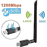 Maxesla USB WiFi Adapter 1200M WiFi Dongle High Speed 802.11ac5 dBi Dual Band 2,4/5 GHz Wireless Netzwerk Adapter für PC/Desk