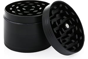 Bäcker & Lecker Pollen Grinder Crusher Kräutermühle für getrocknete Kräuter Spice Gewürze Herb aus Zinklegierung 4-teilig Set mit Pollen Scraper Schwarz, 5 x 3.5 CM