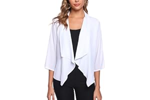 Irevial Cardigan de Gasa Mujer Elegante Bolero 3/4 Mangas Chaqueta de Gasa Blazer Cardigan Ligero Casual Rebecas Dobladillo Irregular para Primavera Verano Otoño
