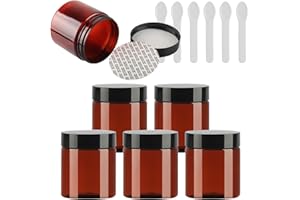TIANZD 6 Pièces Vides Petit 200 ml Marron Cosmétique Pot en Plastique avec Couvercle Noir 200 g Pots de Cosmétique Crème de Bouteille Contenant avec 6x Spatules