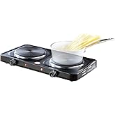Rosenstein & Söhne Doppelkochplatte: Kompakte elektrische Doppel-Kochplatte 2.000 Watt, 2x 155 mm, 5 Stufen (Campingkocher el