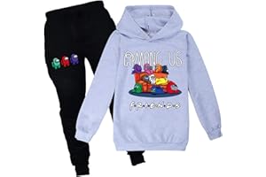 Baonmy Unisex Bambini Gioco Among Us Felpa con cappuccio con pantaloni 2 Pezzo Set Completo Imposter Fans Regalo Casual Pullover Pantaloni Tuta