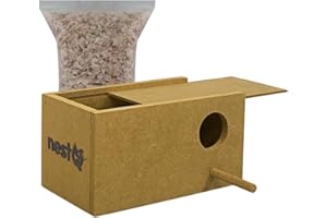 nestQ Nistkasten für Wellensittiche: Holznistkasten mit Spänen als Nestfüllung, Brutkasten für Vögel für den Käfig - Ideal zur Zucht Ihrer Vögel - Abmessungen 20,5 cm x 11,5 cm x 11 cm
