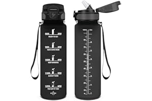 HoneyHolly Botella de Agua, 1000 ml sin BPA, Botella Agua, Prueba de Fugas, Botella Gym, Marcador de Tiempo Motivacional, Botella, Cantimplora para Sport, Bicicleta, Gimnasio, Escuela