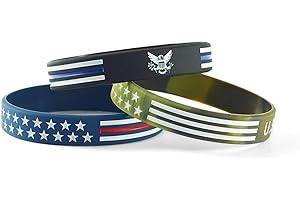 BRANDWINLITE Silicone Rubber Wristbands Bracelets with Red line American Flag Blue,Blue Line American Power Eagle Black and White Line Army Green for American Patriots, Army and Sport Fans