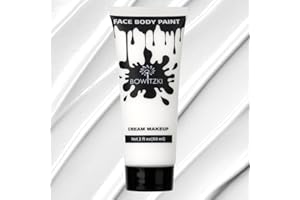 Bowitzki Pintura facial y corporal de 56.7 g, maquillaje en crema, 60 ml, pintura facial a base de agua, efectos especiales para adultos, niños, Halloween, Navidad, fiesta, escenario, cosplay (blanco)
