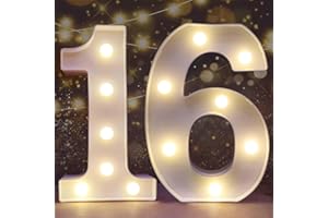 ROMULI Decorative LED Light Up Numbers,16th Birthday Decoration for Teen Girls Boys, Marquee Numbers 16 Sign for Sweet 16 Party Backdrop 16th Wedding Anniversary Decor, Number 16