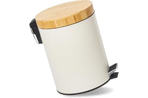 GREELUE 5L Mülleimer Bad mit Bambusdeckel, Kosmetikeimer mit Absenkautomatik (Soft Close), Badezimmer eimer, Abfalleimer Bad (Beige 5L)