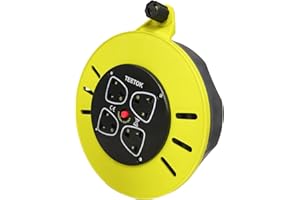 RONTALY Extension Lead 10m Heavy Duty Cable Reel, 4 Socket Cord Reel UK Plug Socket with Thermal Cut-Out Protection 13A Fused Plug, Yellow