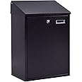 COSTWAY Wall Mounted Mailbox with Large Spaces, Lockable Letterbox with Cover & 2 Keys, Weather Resistant Postbox, Easy to Assemble, Premium Galvanized Steel (Black)