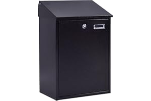 COSTWAY Wall Mounted Mailbox with Large Spaces, Lockable Letterbox with Cover & 2 Keys, Weather Resistant Postbox, Easy to Assemble, Premium Galvanized Steel (Black)
