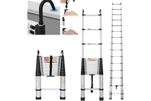 QIMU 6.2M/20FT Aluminum Telescoping Ladders With Hooks Multi-Purpose Heavy Duty Extension Ladder, Non-Slip Telescope Portable Roof Ladder for RV or Home, Outdoor, EN131 Standards, 330lb/150kg Max Load