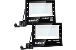 Indmird Focos LED Exterior 60W, 2Pcs 10000LM Potente Luces Led Exterior, Proyector LED 6500K Blanco Frío Luz de Seguridad, Impermeable IP66 Aplique Pared Exterior para Jardín Patio Pasillo Garaje