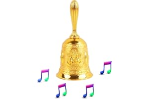 WEIWUXIAN Campana Mano, Campana Mano Bronce, Campana Mano Metal, Campana Mano Escuela, Campana Llamada Servicio, para Servicio Hotel, Oración Meditación, Alimentación de Mascotas (Oro)