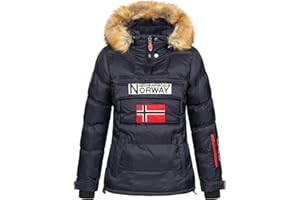 Geographical Norway, damska kurtka zimowa Parka Belancolie, kurtka do wtulenia lub na narty, z kapturem i tkanym futrem