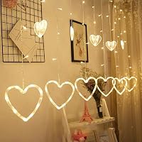 Niyamax 10 Heart 114 LED Curtain String Lights, Window Curtain Decoration Lights with 8 Flashing Modes Remote for Indoor…