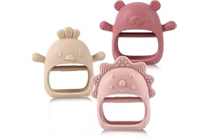 AOISOUK Giocattolo Per La Dentizione Per Bambini Per Neonati Di 3+ Mesi, Forme Facili Da Fare Con Consistenza Morbida Per L'esplorazione Sensoriale E Prurito Di Sollievo (Pink scuro e rosa rosa e beige)