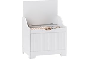 HOMCOM Storage Chest, Storage Trunk with Safety Hinge and U-shaped Cut-out Pull, Wooden Storage Box for Living Room, Entryway, 56.4 x 38 x 56 cm, White