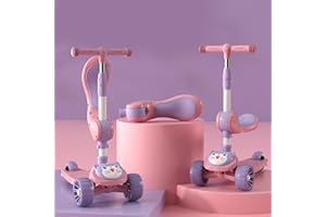 SOBEBEAR Kids Foldable 3 Wheel Scooter, Adjustable Height with LED Flashing Wheels, Removable Seat, Soft Handlebar Grips Ride-On Scooters for Boys & Girls Age 3+ Years