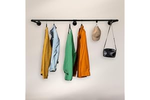 RSR Hangers Kleiderstange Industrial Design Wandgarderobe 100 cm x 30 cm für die Wand | Schwarz | Garderobenstange | Schlafzimmer | Flur | Garderobe | Wandmontage