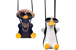 KUBDPQOR 2 Pcs Ente Auto Anhänger für Spiegel, Ente Auto Hängend Ornament, Süße Schaukel Ente Dekor für Car Accessories Auto Rückspiegel Innen Dekoration, Auto Anhänger für Spiegel (Weiß Schwarz)
