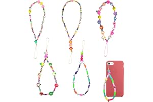 Hossom 6Pcs Colgante de Mano para Móvil, Cordón de Teléfono con Cuentas de Colores, Smiley Face Beaded Phone Charm Strap Lanyard Wrist Strap, Anti Lost Mobile Phone Chain for Women