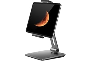 QinCoon Soporte Tablet, Soporte Ajustable de Aluminio de Alta Resistencia, Stand Plegable Giratorio de 360°, Adecuado para iPad, Samsung Tab, Kindle (4,7-13") (Gris)