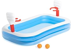 Piscina rectangular Blanco Y Azul Hinchable Infantil con Canastas Baloncesto Bestway Basketball 254x168x102 cm
