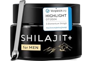 ‎5 ELEMENTUM Original Shilajit Himalaya Harz gereinigt 25g – 87+ Mineralien, 82% Fulvinsäure Mumijo Shilajit Hochdosiert I 60 Tage Sonnen-Trocknung I Traditionelle Handernte Inkl. 500mg Dosierlöffel