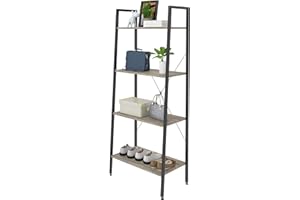 eSituro Scaffale Libreria a Scala Scaffale Porta Oggetti in Acciaio Legno 4 Ripiani Design Industriale Scaffalatura Multifunzionale per Cucina Soggiorno Nero+Rovere SSTR0059