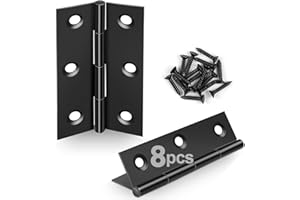 JatilEr 8 Stück Scharniere Klappbar 68mm × 38mm, Scharnier Schwarz Edelstahl Schanier Klein Schaniere Scharnierband mit 48 Stück Schrauben, Leicht Türscharnier für Türen Fenster Schränke