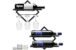 MERYSAN Supporto da parete per portabottiglie in metallo, organizer pieghevole per portabottiglie da appendere per 2 bottiglie di liquore, portabottiglie per parete del bar della cucina di casa (AB)