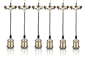 ‎GREENSUN LED LIGHTING Vintage Edison E27 Lampenfassung Lampenfuß Sockel Lampe Fassung Halter mit 1.35 Meter 3-adriges Kabel, 6er, R5